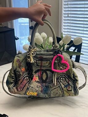 Green Graffiti Satchel with Pink Heart Charm